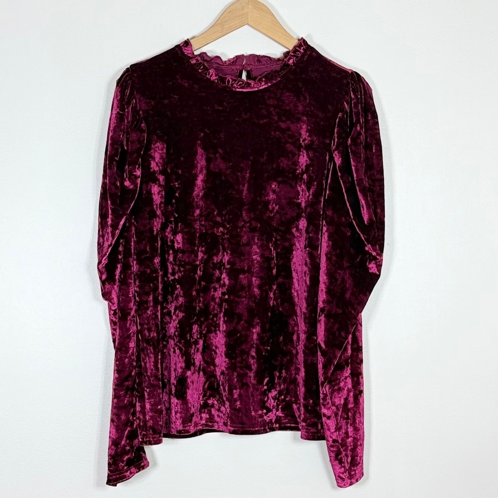 Womens Crushed Velvet Long Sleeve Top Size L Burgundy Whimsigoth Holiday Witchy